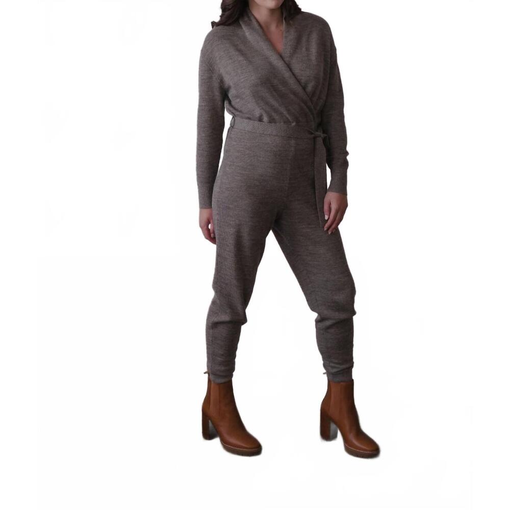 NEW SSKEIN wrap neck jumpsuit in grey heather